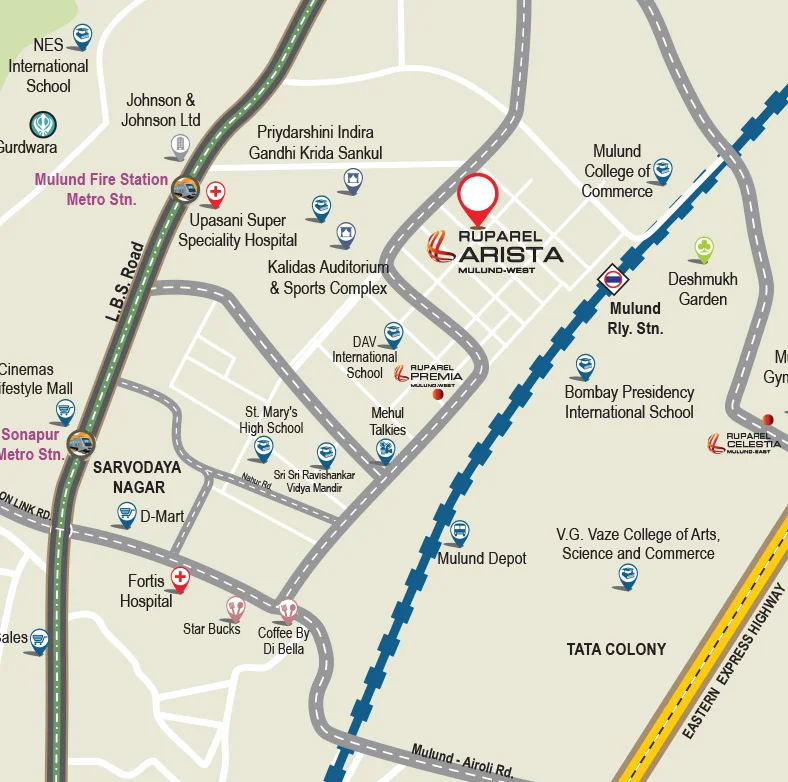 Ruparel Arista Mulund Location Map