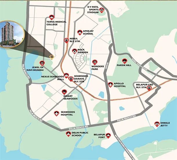 Moraj Jewel Crest Seawoods Location Map