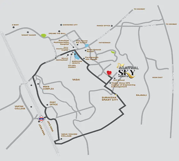 Agarwal Sky Heights Vasai Location Map