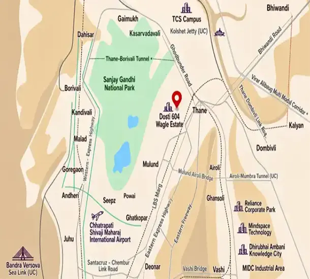Dosti 604 Thane Location Map