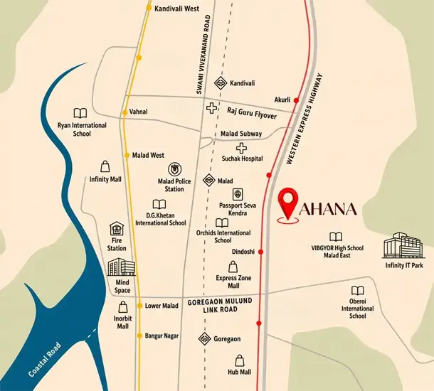 L&T Ahana Malad East Location Map