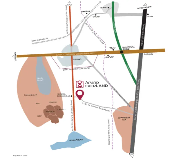 Arvind Everland  Mankol Ahmedabad Location Map