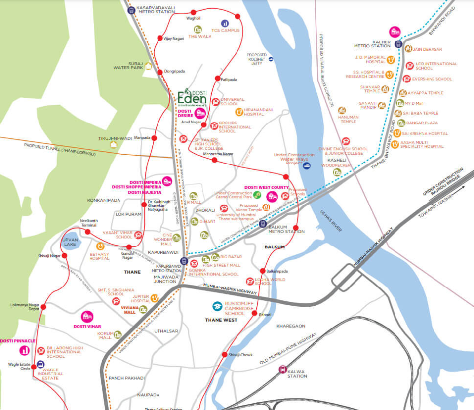 Dosti Eden Thane Location Map